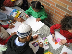 participants coloring on the table