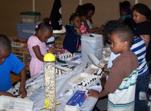 participants working together with egg cartons